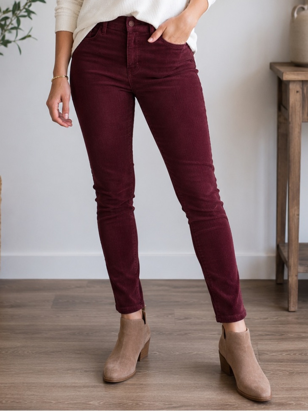 LOFT Burgundy Corduroy Skinny Pants